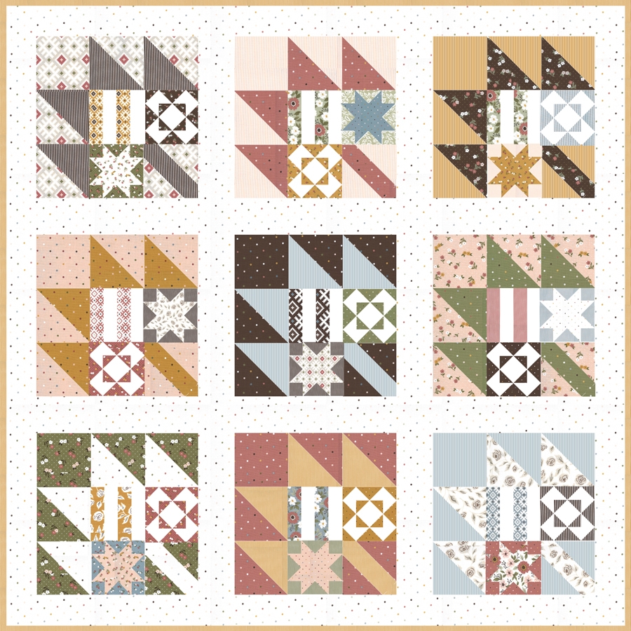 New Leaf fall sampler quilt by Lella Boutique. Fabric is Folktale by Lella Boutique for Moda Fabrics.