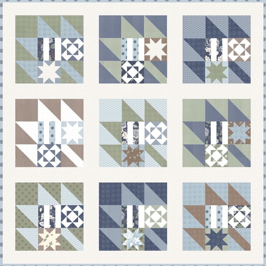 New Leaf fall sampler quilt by Lella Boutique. Fabric is Harvest Road by Lella Boutique for Moda Fabrics.