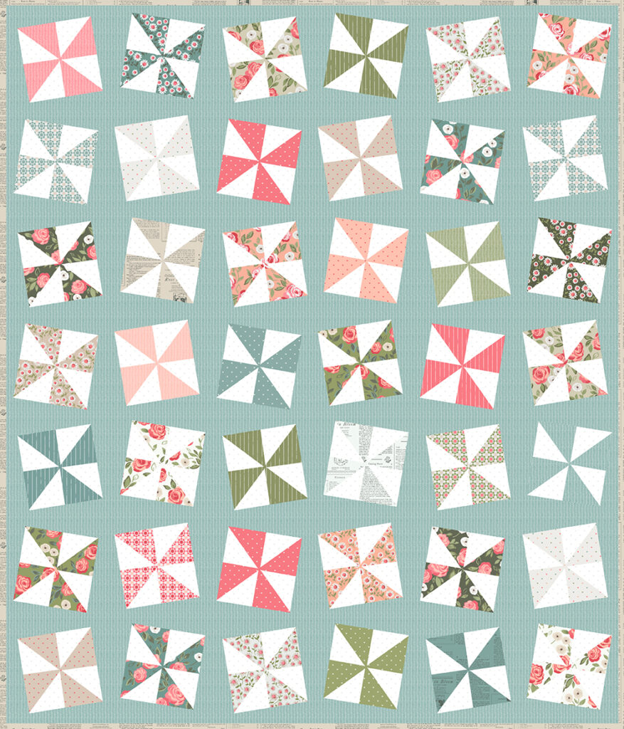 Shuffle charm pack quilt. Really cute pinwheel quilt in Love Note fabric by Lella Boutique for Moda Fabrics.