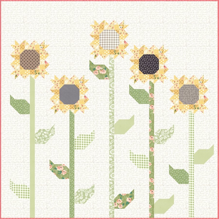 Scrappy Sunflowers quilt pattern by Lella Boutique. Fabric is Farmer's Daughter by Lella Boutique for Moda Fabrics