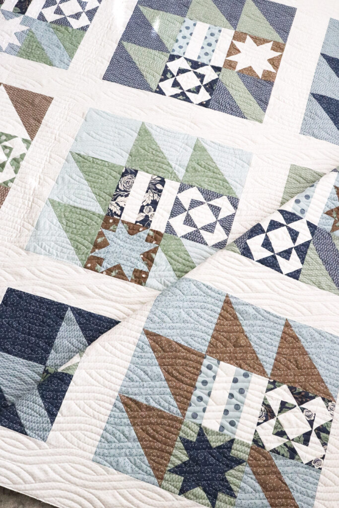 New Leaf fall sampler quilt by Lella Boutique. Fabric is Harvest Road by Lella Boutique for Moda Fabrics.