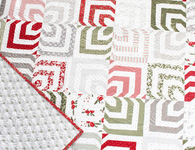 Kaleidoscope 2 quilt by Lella Boutique. Make it with 2 Honeybuns + 3 fat eighths. Fabric is Christmas Morning by Lella Boutique for Moda Fabrics.