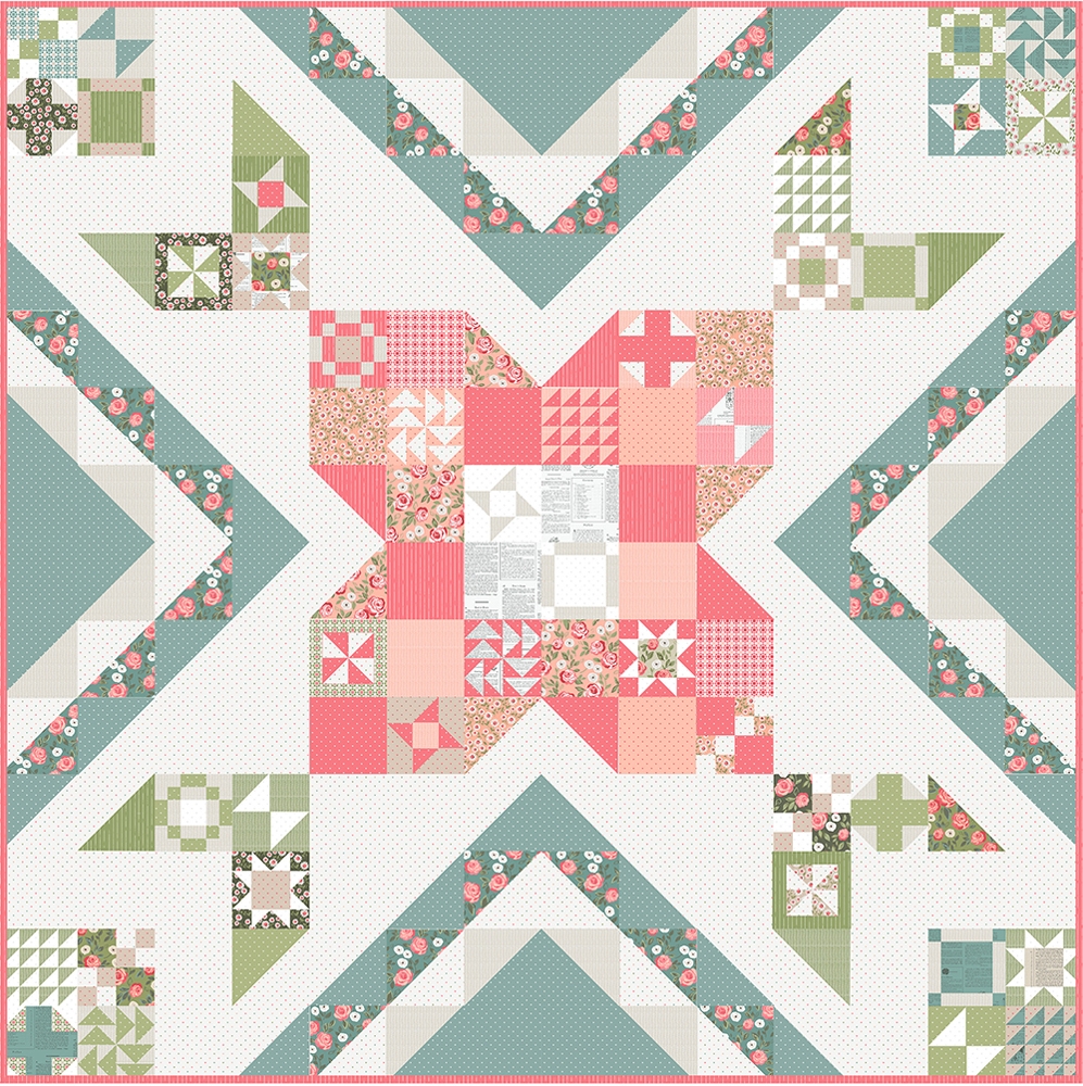 Rose in Bloom block of the month quilt by Vanessa Goertzen of Lella Boutique. Sampler style quilt made in Love Note fabric by Lella Boutique for Moda Fabrics.