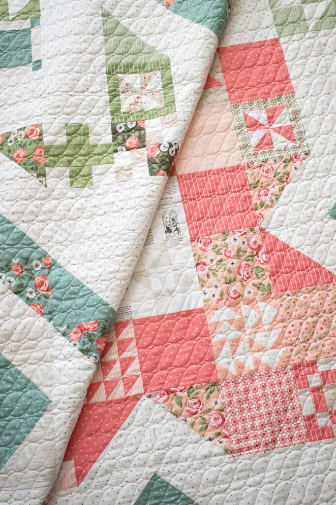 Rose in Bloom block of the month quilt by Vanessa Goertzen of Lella Boutique. Fabric is Love Note by Lella Boutique for Moda Fabrics.