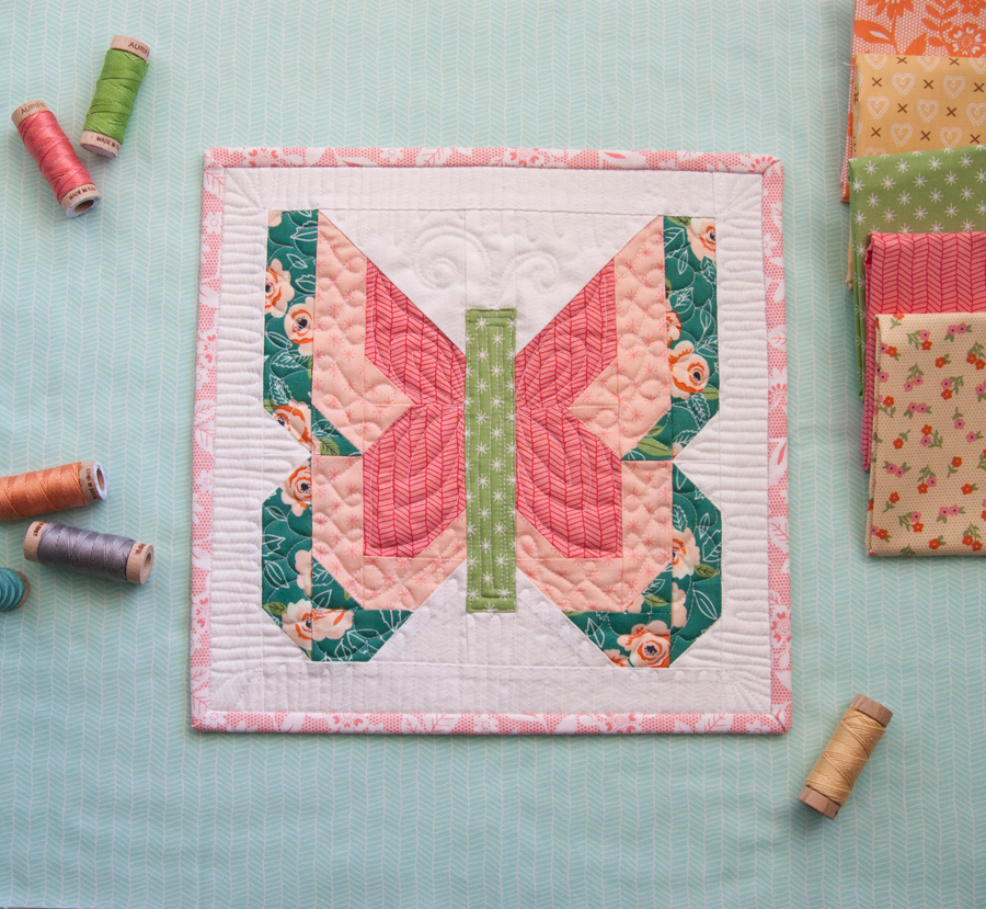 Social Butterfly mini quilt by Vanessa Goertzen of Lella Boutique. Fabric is Sugar Pie by Lella Boutique for Moda Fabrics