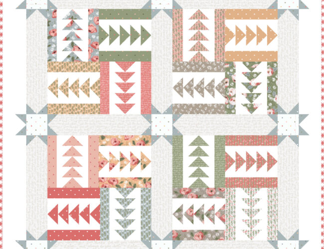 Bluegrass fat eighth quilt by Vanessa Goertzen of Lella Boutique. Flying geese quilt made in Country Rose fabric by Lella Boutique for Moda Fabrics.