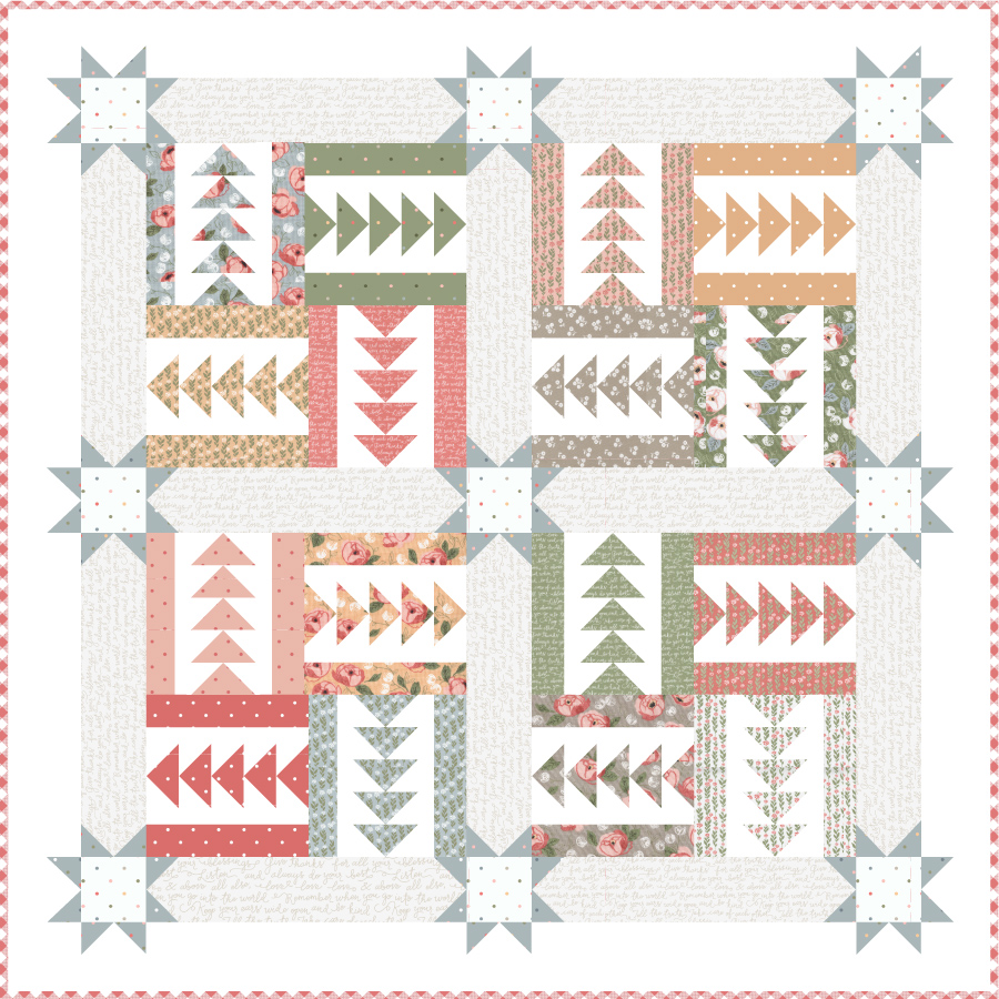 Bluegrass fat eighth quilt by Vanessa Goertzen of Lella Boutique. Flying geese quilt made in Country Rose fabric by Lella Boutique for Moda Fabrics.