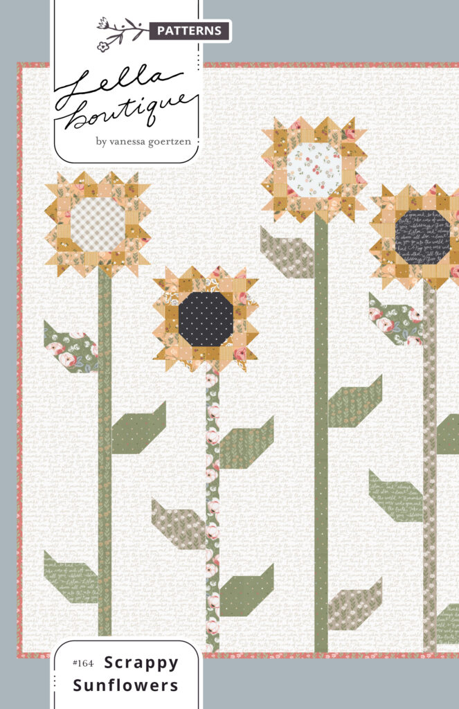 LB164 Scrappy Sunflowers quilt pattern by Lella Boutique. Fabric is Country Rose by Lella Boutique for Moda Fabrics.