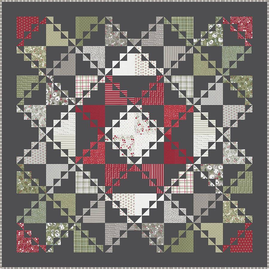 Dashing Christmas star quilt by Vanessa Goertzen of Lella Boutique. Cool triangle quilt made in Christmas Eve fabric by Lella Boutique for Moda Fabrics (May 2023).