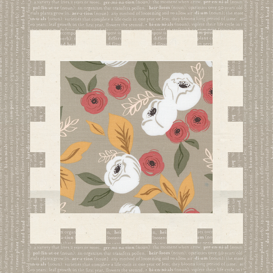 Moda Blockheads 4 free block of the week. Block 26 is "Postage Stamp" by Corey Yoder of Coriander Quilts. Fabric is Flower Pot by Lella Boutique for Moda Fabrics.