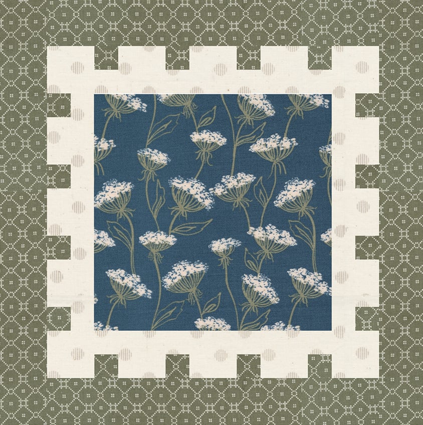 Moda Blockheads 4 free block of the week. Block 26 is "Postage Stamp" by Corey Yoder of Coriander Quilts. Fabric is Flower Pot by Lella Boutique for Moda Fabrics.