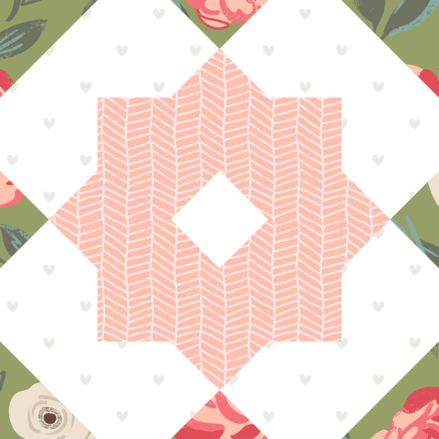 Moda Blockheads 4 free block of the week. Block 28 is "Blossom" by Joanna Figueroa of Fig Tree Quilts. Fabric is Love Note by Lella Boutique for Moda Fabrics.