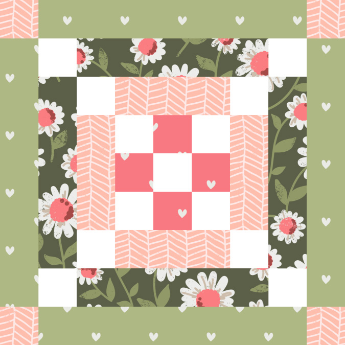 Moda Blockheads 4 free block of the week. Bonus Block 6 is "Step to It." Fabric is Love Note by Lella Boutique for Moda Fabrics.