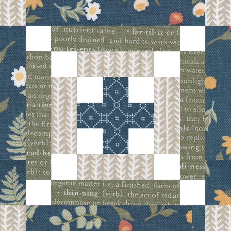 Moda Blockheads 4 free block of the week. Bonus Block 6 is "Step to It." Fabric is Flower Pot by Lella Boutique for Moda Fabrics.