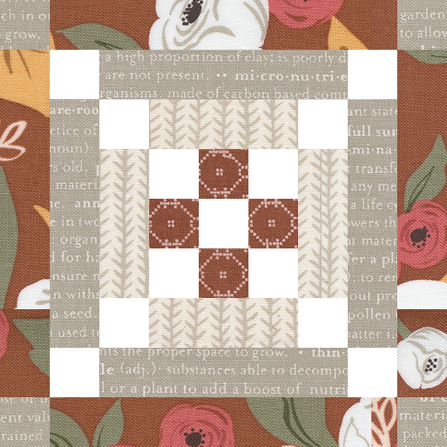 Moda Blockheads 4 free block of the week. Bonus Block 6 is "Step to It." Fabric is Flower Pot by Lella Boutique for Moda Fabrics.