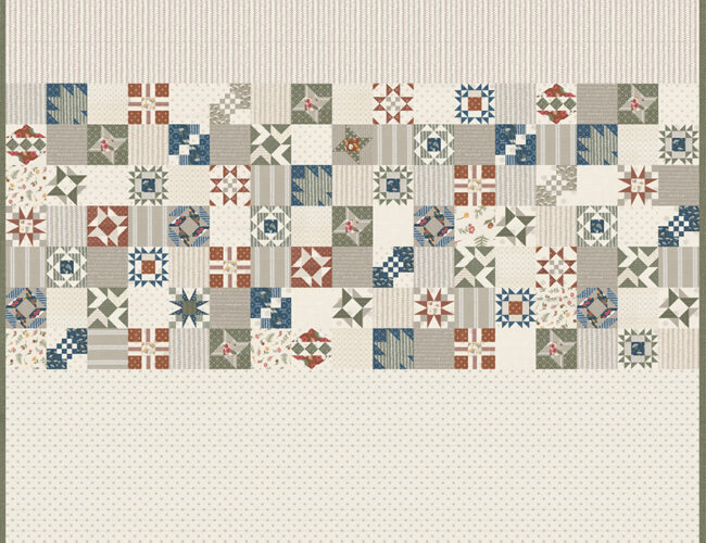 Moda Blockheads 4 free block of the week layout by Lella Boutique in Flower Pot fabric.