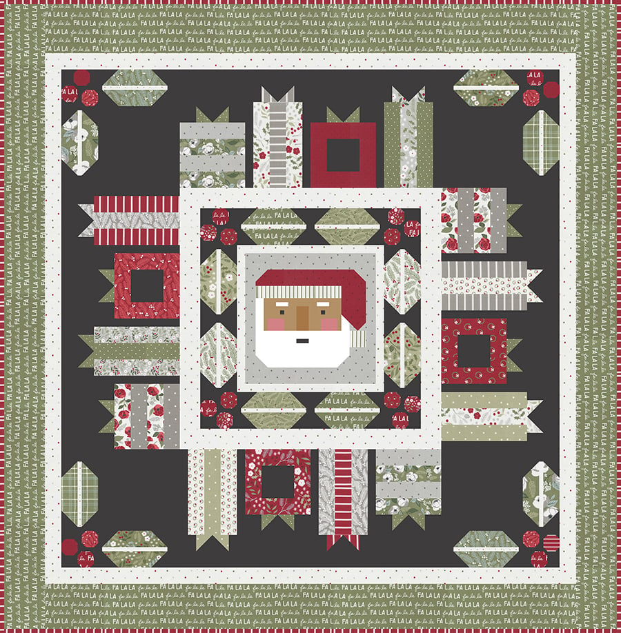 Jolly Holiday Santa medallion quilt by Vanessa Goertzen of Lella Boutique. Jelly Roll or fat eighth friendly. Fabric is Christmas Eve by Lella Boutique for Moda Fabrics.