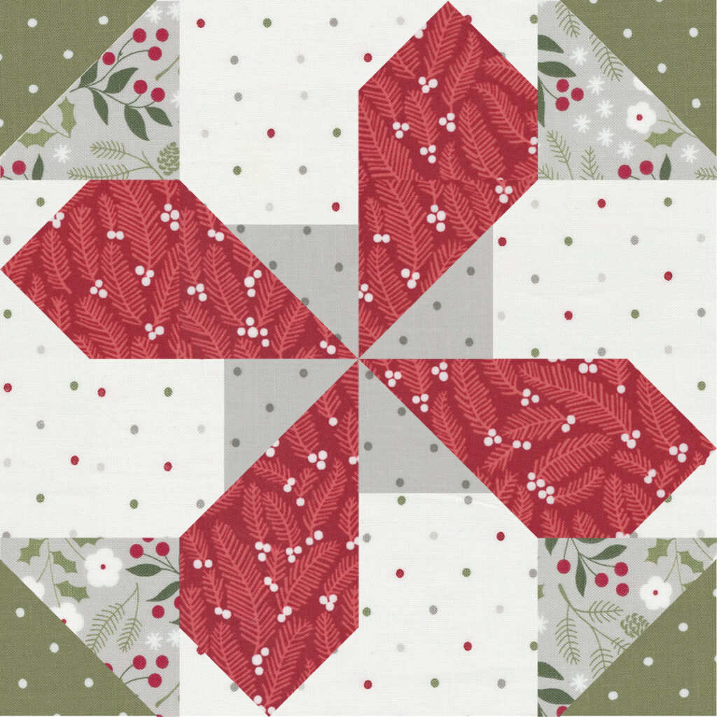 Sewcialites 2 free block of the week. Block 1 is "Perennial" by Bec McCullough. Fabric is Christmas Eve by Lella Boutique for Moda Fabrics.