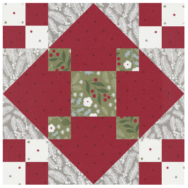 Sewcialites 2 Block 3 "Patchy Days" by Jackie MacDonald of Sweetfire Road. Fabric is Christmas Eve by Lella Boutique for Moda Fabrics