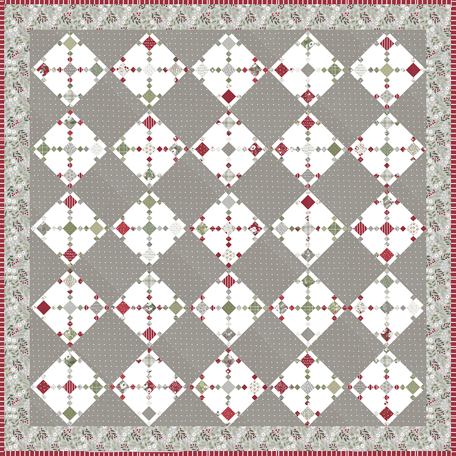 Diamond Dust quilt by Vanessa Goertzen of Lella Boutique. Make it with charm packs, mini charm packs, fat eighths, or layer cakes. Fabric is Christmas Eve by Lella Boutique for Moda Fabrics. Download the pattern here!