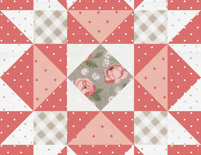 Sewcialites 2 free block of the week. Block 10 is "Flourish" by Lori Holt. Fabric is Country Rose for Moda Fabrics. Download the free block here!