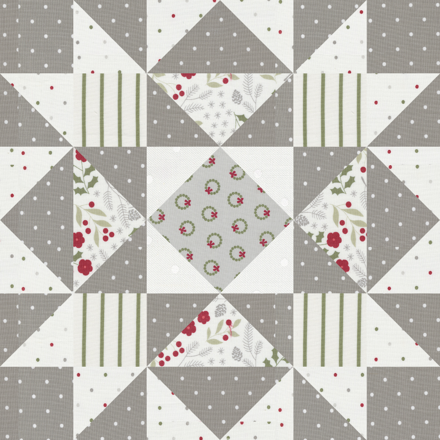 Sewcialites 2 free block of the week. Block 10 is "Flourish" by Lori Holt. Fabric is Christmas Eve for Moda Fabrics. Download the free block here!