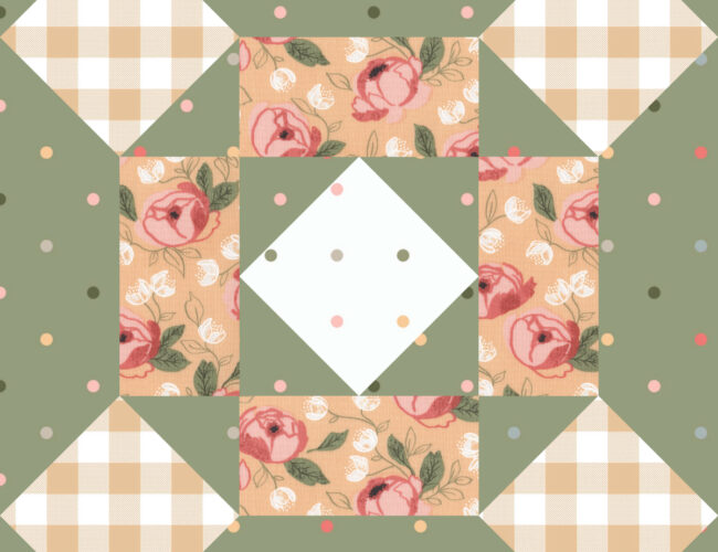 Sewcialites 2 Block 11 "Nurture" by Lissa Alexander. Fabric is Country Rose by Lella Boutique for Moda Fabrics. Download the free block pattern here.