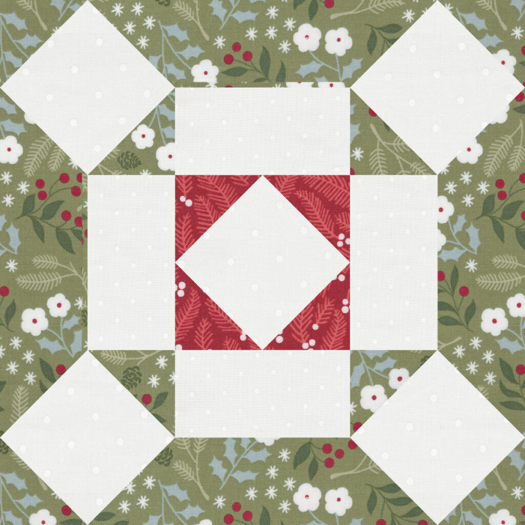 Sewcialites 2 Block 11 "Nurture" by Lissa Alexander. Fabric is Christmas Eve by Lella Boutique for Moda Fabrics. Download the free block pattern here.