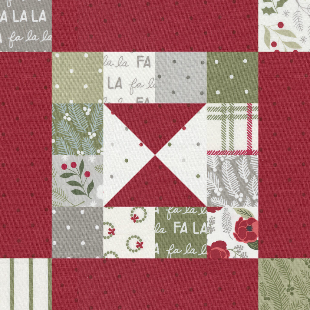 Sewcialites 2 free block of the week. Block 18 is "Spellbound" by Robin Pickens. Fabric is Christmas Eve by Lella Boutique for Moda Fabrics. Download the free block pattern here.