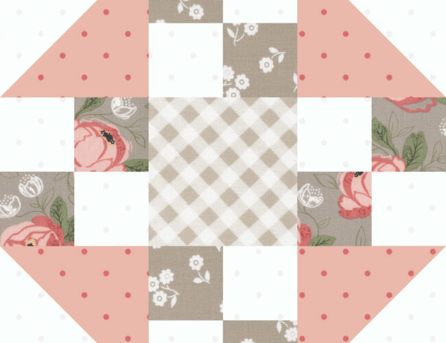 Sewcialites 2 Block 20 "Fascinate" by Sherri McConnell of A Quilting Life. Fabric is Country Rose by Lella Boutique for Moda Fabrics. Download the free block pattern here.