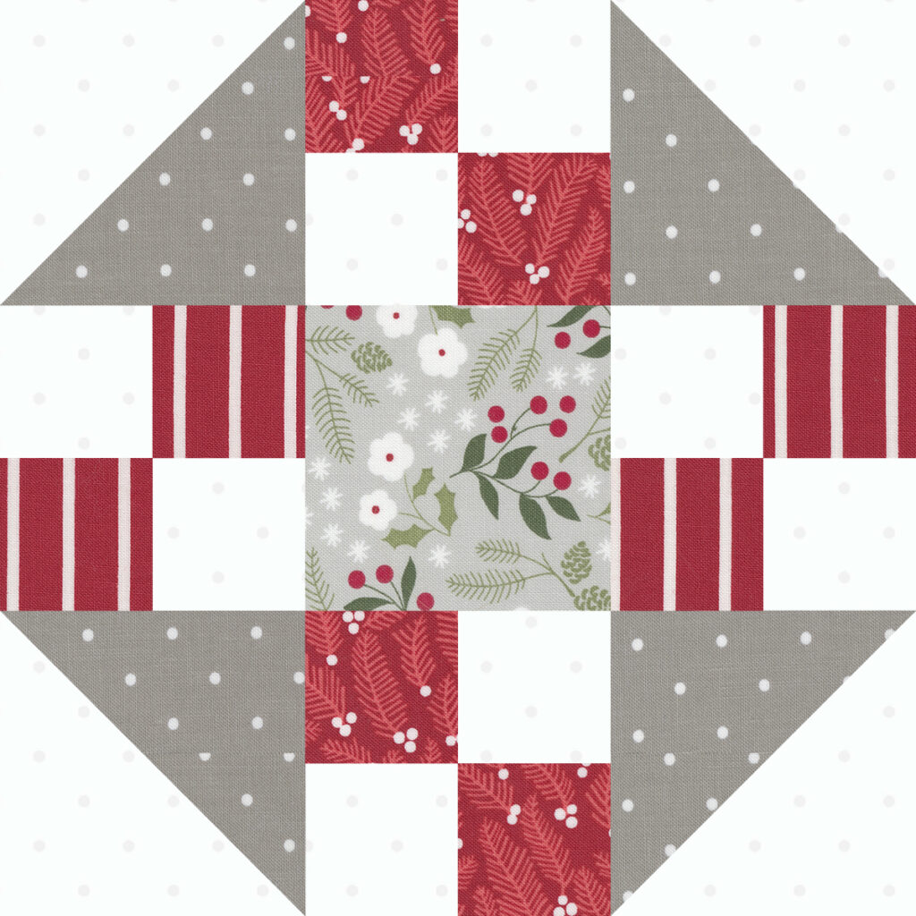 Sewcialites 2 Block 20 "Fascinate" by Sherri McConnell of A Quilting Life. Fabric is Christmas Eve by Lella Boutique for Moda Fabrics. Download the free block pattern here.