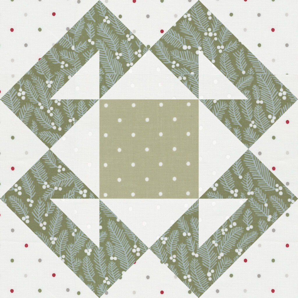 Sewcialites 2 block 22 "Ohio Twist" by Jessica Dayon. Fabric is Christmas Eve by Lella Boutique for Moda Fabrics. Download the free block pattern here.