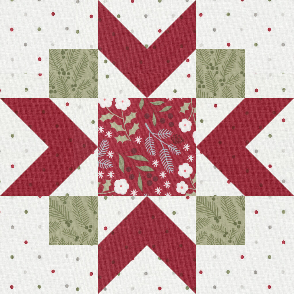 Sewcialites 2 Block 24 "Energize" by Lisa Bongean of Primitive Gatherings. Fabric is Christmas Eve by Lella Boutique. Download the free block pattern here.