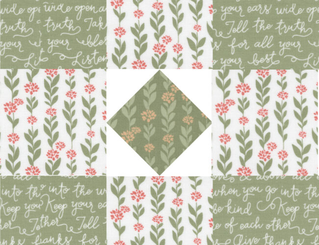 Sewcialites 2 free block of the week. Block 9 is "New Plus Old' by Brigitte Heitland of Zen Chic. Fabric is Country Rose by Lella Boutique for Moda Fabrics. Download the free pattern here!