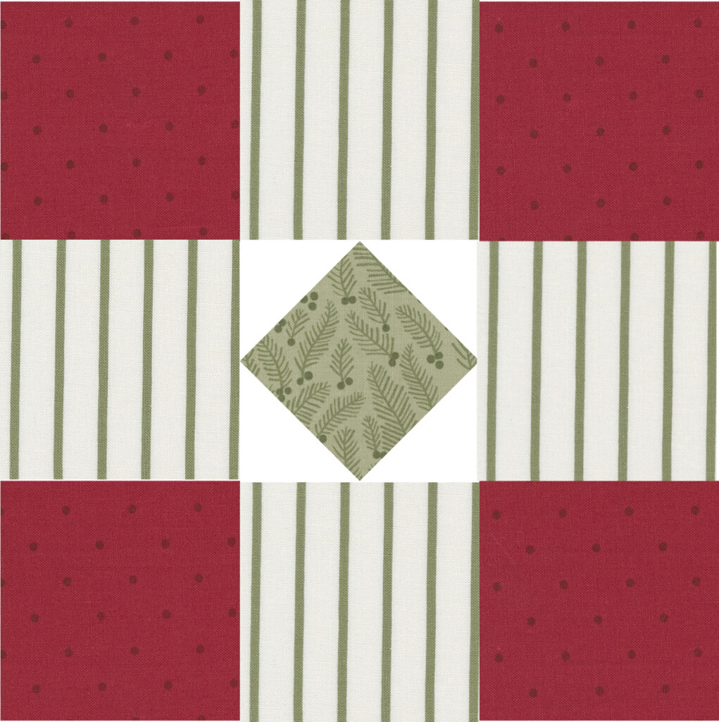Sewcialites 2 free block of the week. Block 9 is "New Plus Old' by Brigitte Heitland of Zen Chic. Fabric is Christmas Eve by Lella Boutique for Moda Fabrics. Download the free pattern here!
