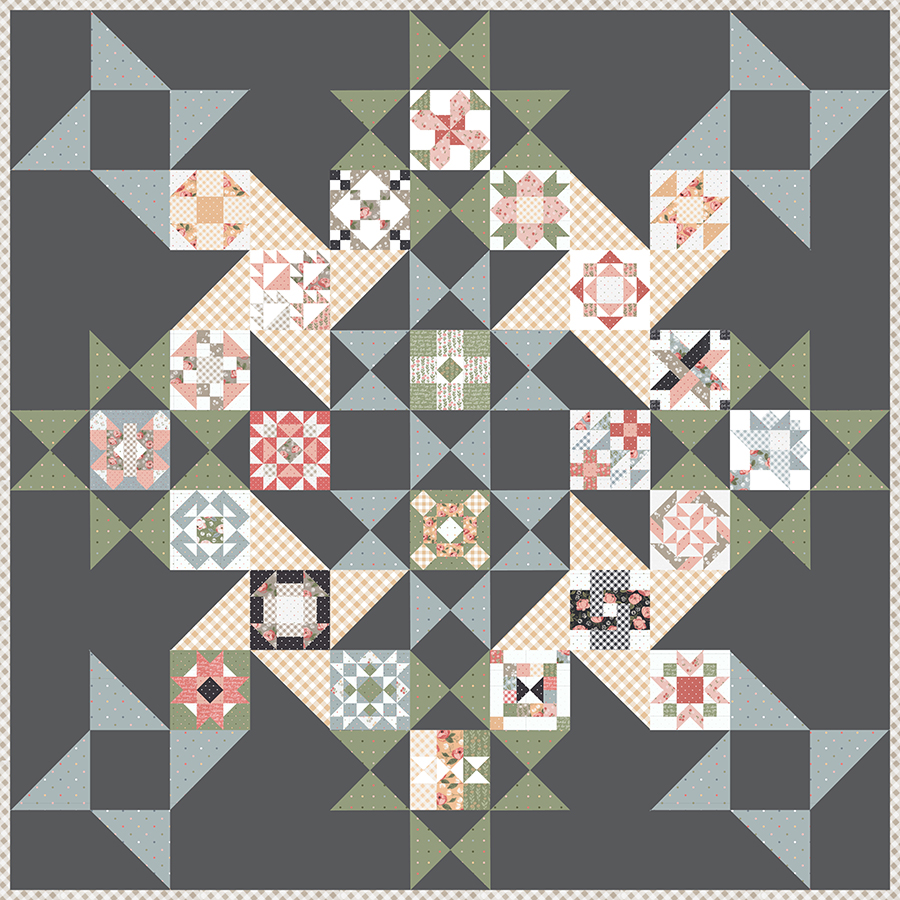 Sewcialites 2 free block of the week. Free layout for 6" sampler blocks. Fabric is Country Rose by Lella Boutique for Moda Fabrics