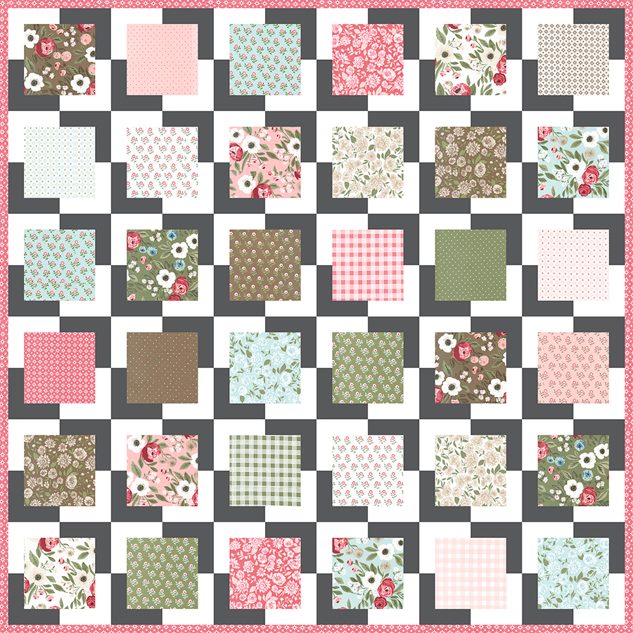 "Iconic" layer cake quilt by Lella Boutique. Cool geometric quilt in Lovestruck fabric. Download the PDF pattern here.