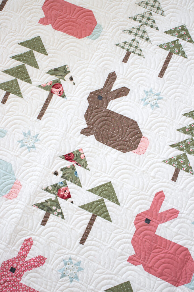 Wild Hare bunny quilt by Lella Boutique. Fabric is Lovestruck arriving to shops November 2023. Fat quarter friendly. Would make a cute Easter quilt.