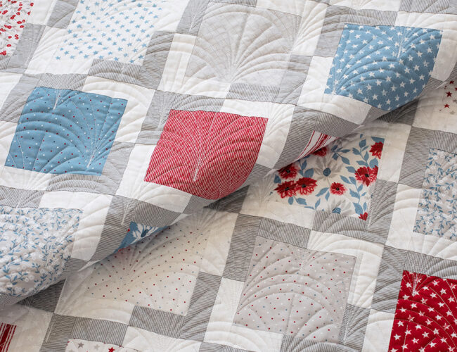 Iconic 2 charm pack quilt by Vanessa Goertzen of Lella Boutique. Cool 4th of July quilt in Old Glory fabric. Download the PDF here!
