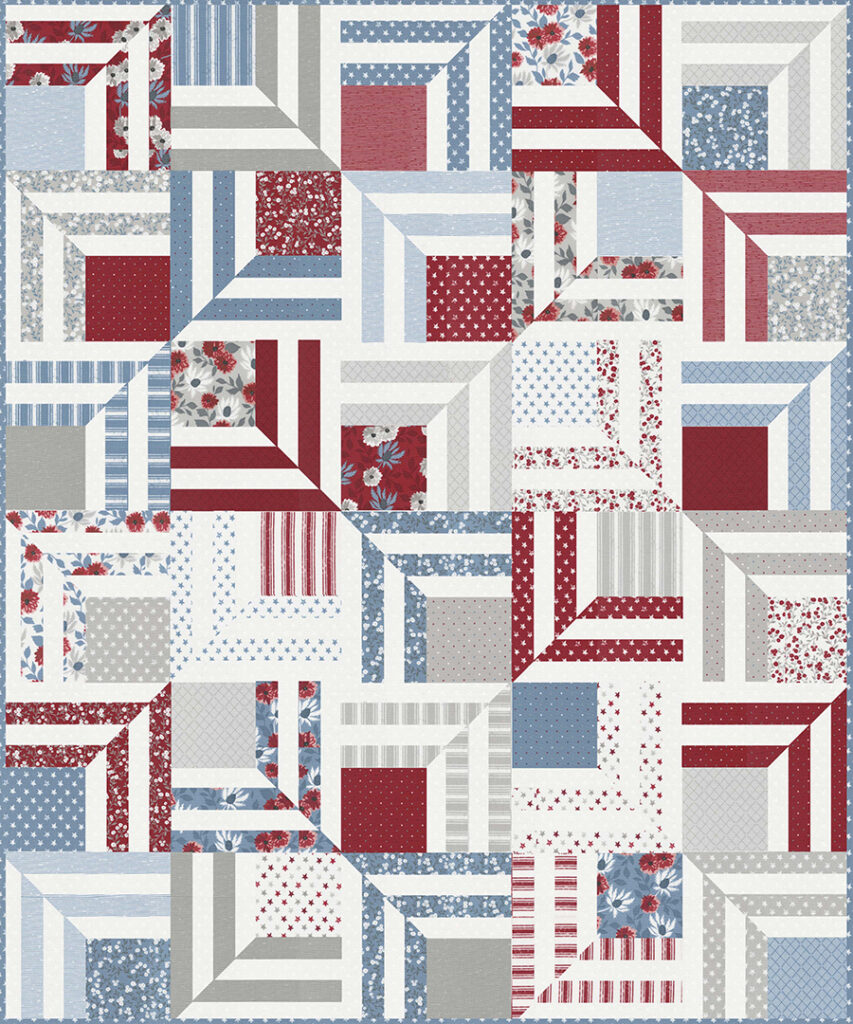 Fracture modern flag quilt. Make it with fat quarters or fat eighths. Fabric is Old Glory by Lella Boutique for Moda Fabrics. Download the PDF here.