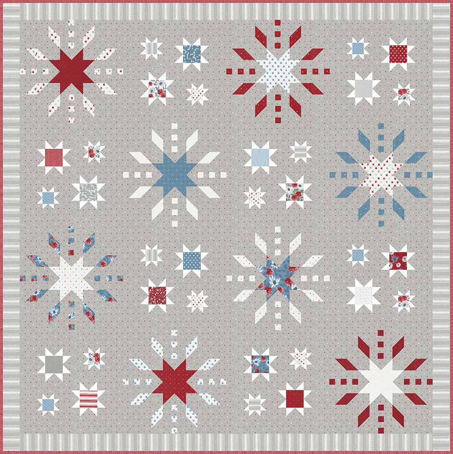 Grand Finale fireworks quilt by Lella Boutique. Cool 4th of July quilt in Old Glory fabric by Lella Boutique for Moda Fabrics. Download the PDF here.
