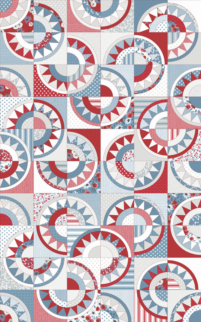 NY Beauty cheater quilt panel by Lella Boutique. 60" wide makes it great for backings. Cotton panel is part of the Old Glory fabric collection by Lella Boutique for Moda Fabrics.