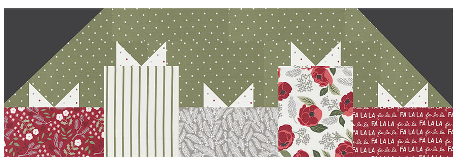 Week 1 of Fat Quarter Shop's Evergreen Mystery Quilt Along featuring Christmas Eve fabric by Lella Boutique for Moda Fabrics.