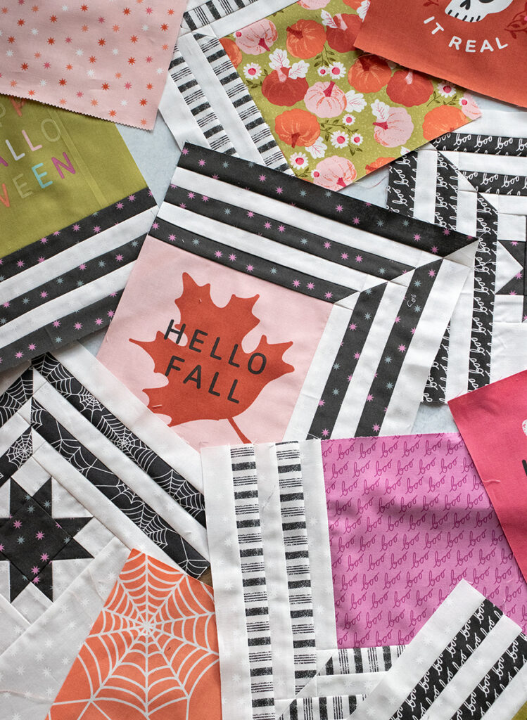 The Web - Halloween quilt of a modern spider web using the Hey Boo fabric panel, a Layer Cake, and your favorite charcoal prints. Fabric is Hey Boo by Lella Boutique for Moda Fabrics shipping to shops April 2024. Download the PDF here!