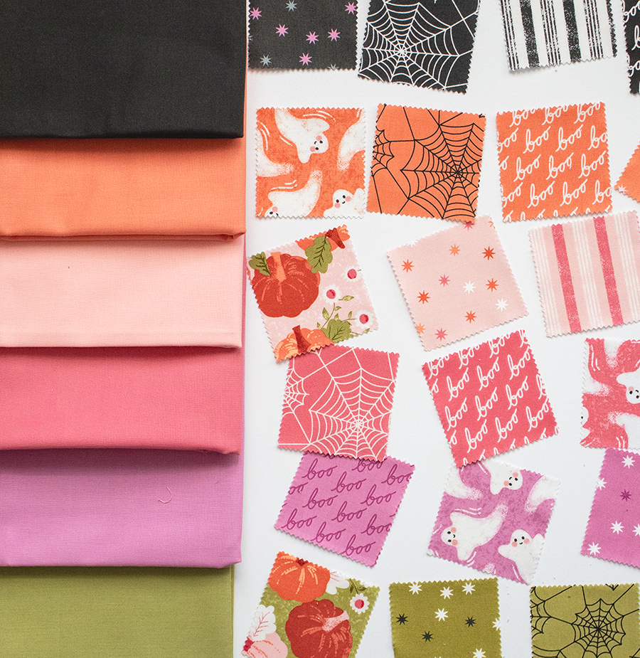 Matching Solids for Hey Boo fabric by Lella Boutique for Moda Fabrics arriving April 2024.
