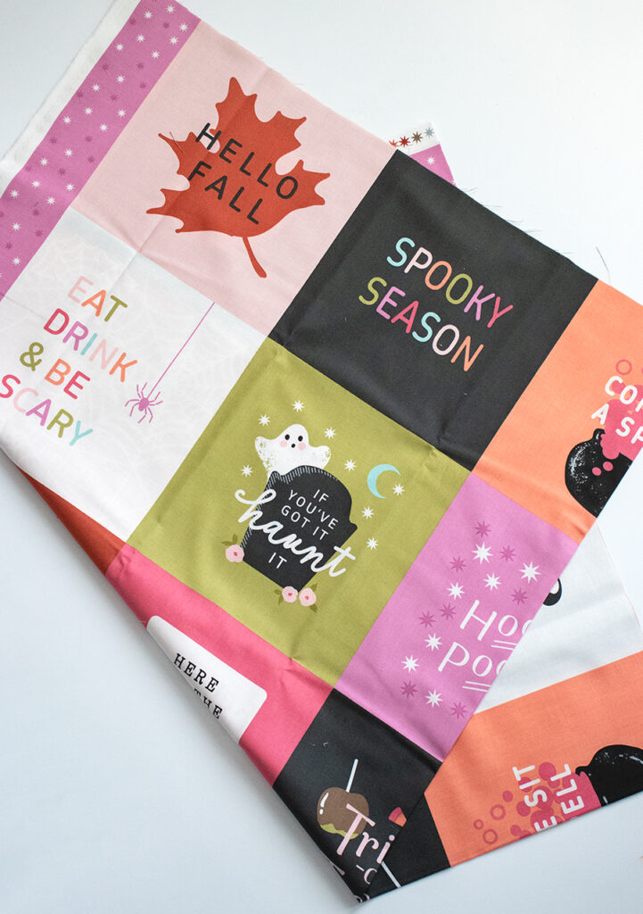 Hey Boo Halloween panel by Lella Boutique for Moda Fabrics. Arriving to shops April 2024.