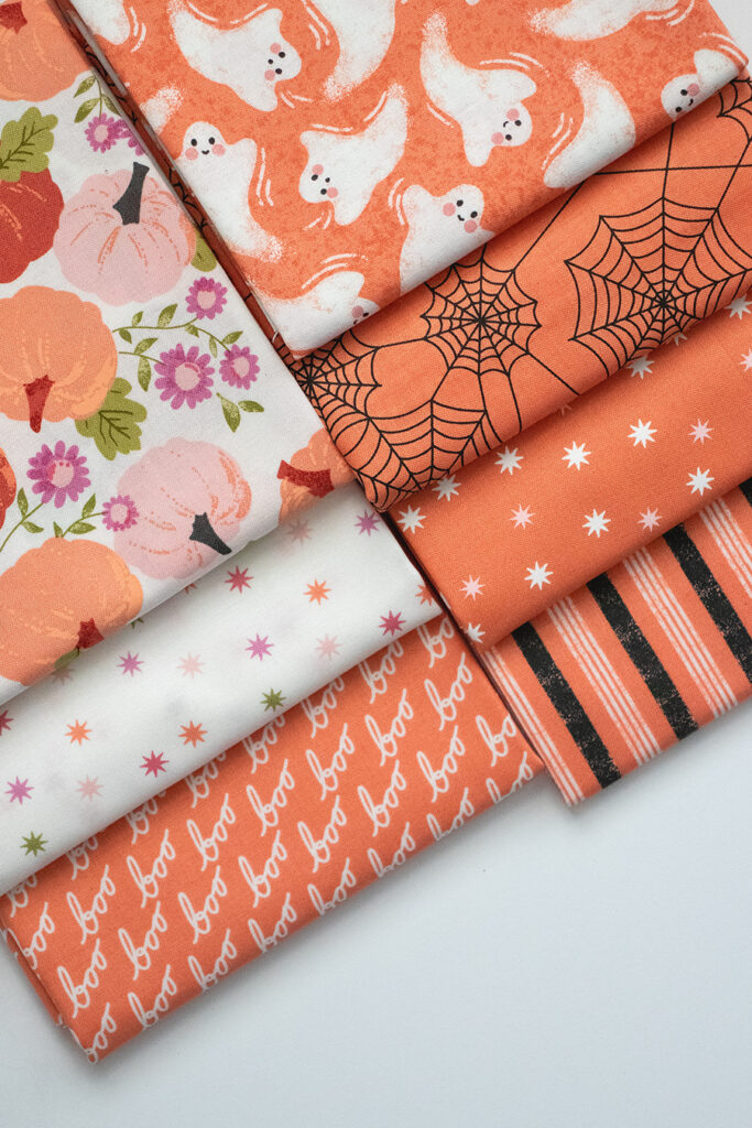 Hey Boo Halloween fabric by Lella Boutique for Moda Fabrics. Arriving to shops April 2024.