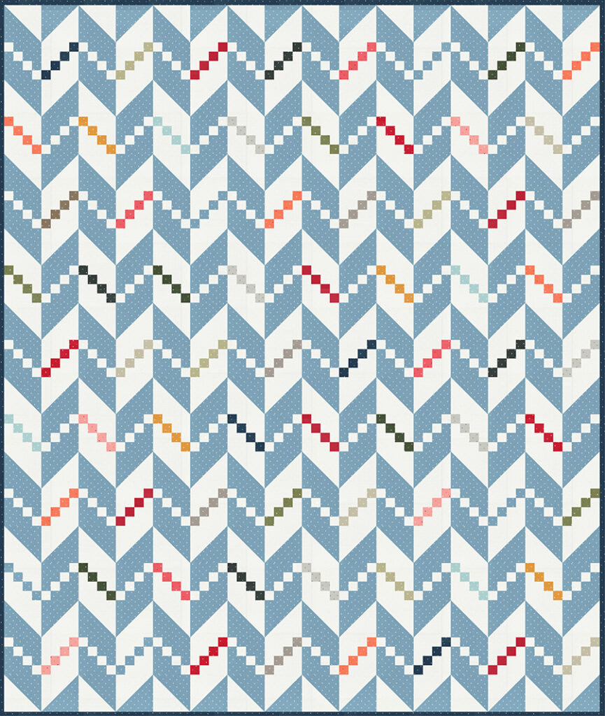 Persnickety knit herringbone quilt in Magic Dot fabric by Lella Boutique for Moda Fabrics. Make it with a Layer Cake or charm pack. Download the PDF here!