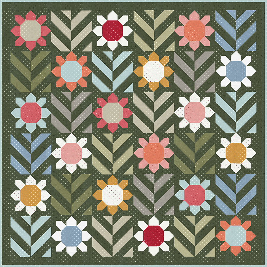 Spring Fling geometric flower quilt in Magic Dot fabric by Lella Boutique for Moda Fabrics (Nov 2024). Download the PDF here.