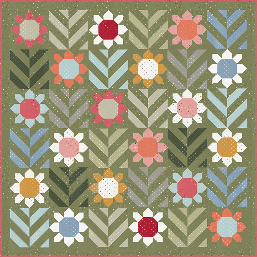 Spring Fling geometric flower quilt in Magic Dot fabric by Lella Boutique for Moda Fabrics (Nov 2024). Download the PDF here.